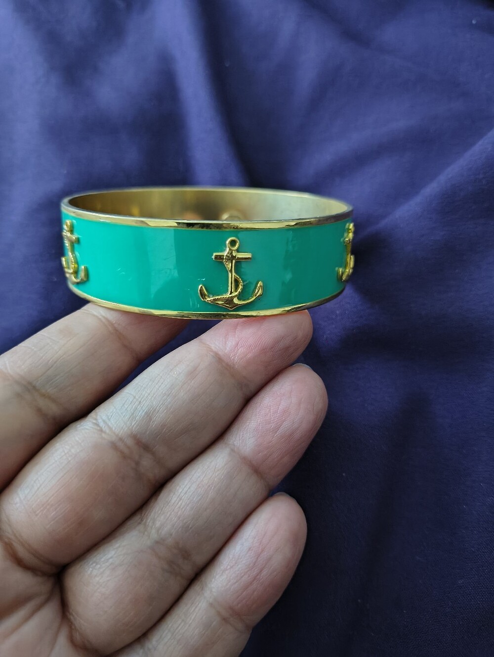 Janna Conner Turquoise Enamel Anchor Gold Tone Bangle. Estate Find